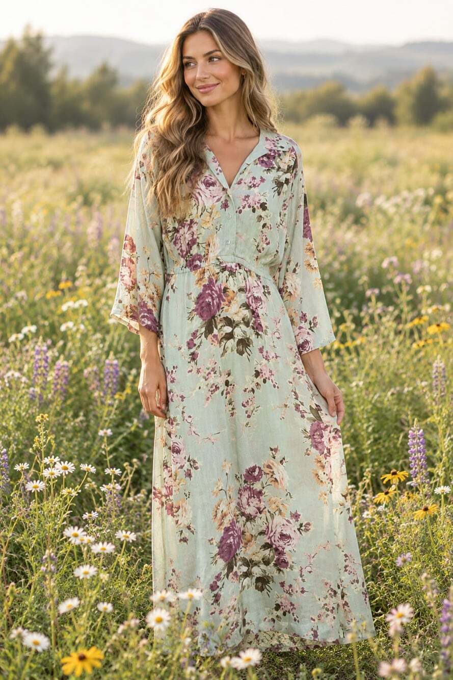 APRIL CORNELL NWT Vintage 90s Size M Green Floral Maxi Dress Grandmacore Prairie